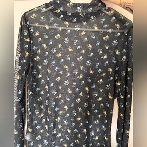 AFRM Black Sheer Top with Blue and Yellow Floral Design